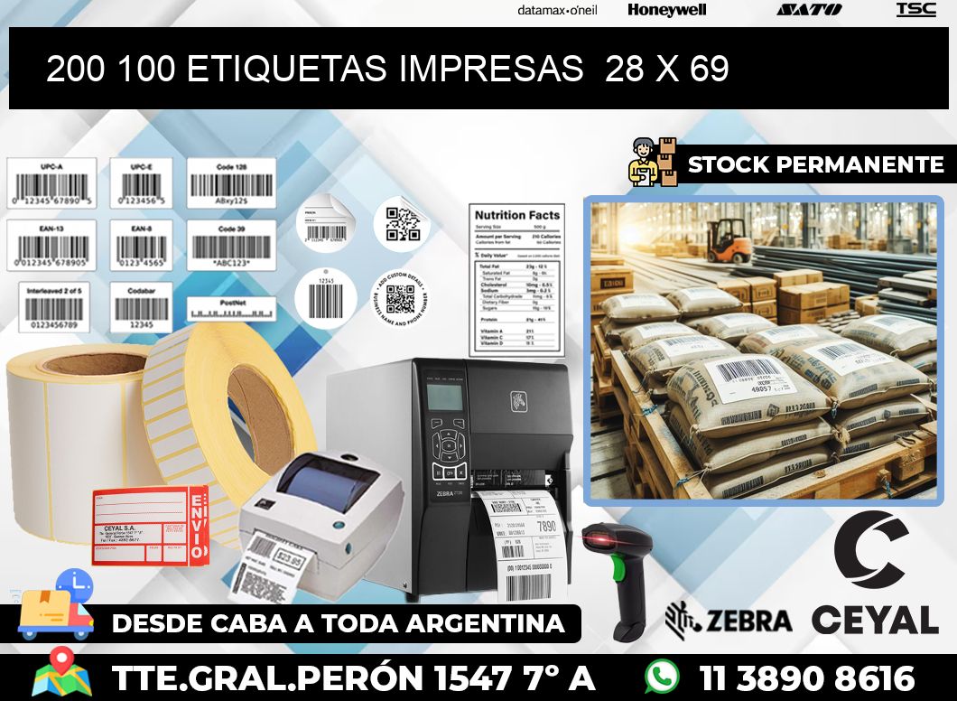 200 100 ETIQUETAS IMPRESAS  28 x 69