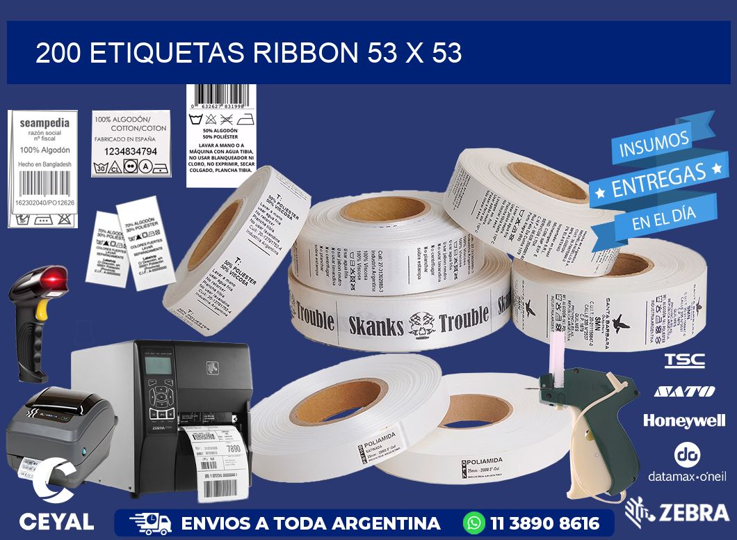 200 ETIQUETAS RIBBON 53 x 53