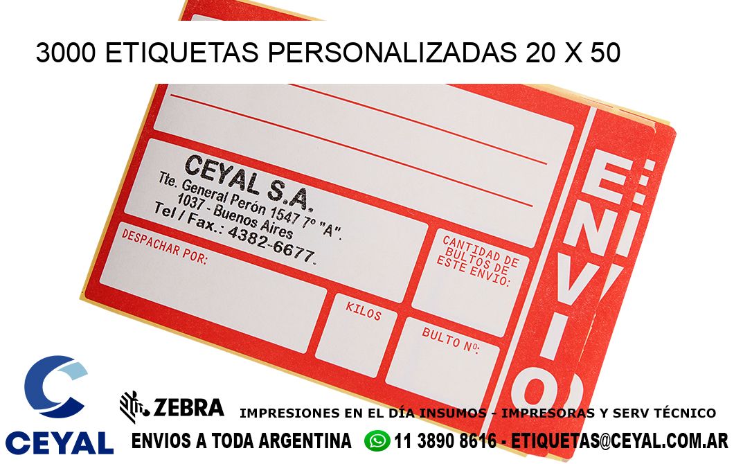 3000 ETIQUETAS PERSONALIZADAS 20 x 50