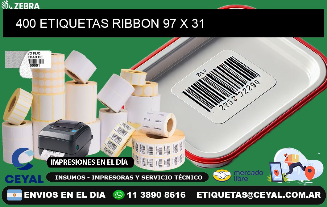 400 ETIQUETAS RIBBON 97 x 31