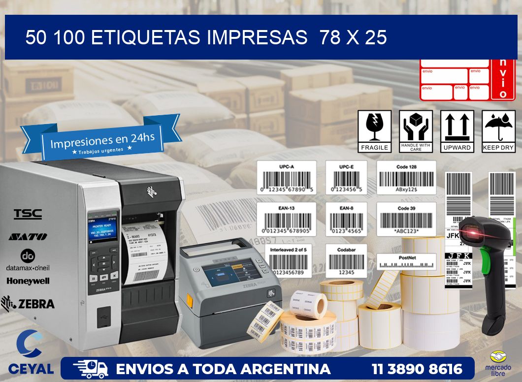 50 100 ETIQUETAS IMPRESAS  78 x 25