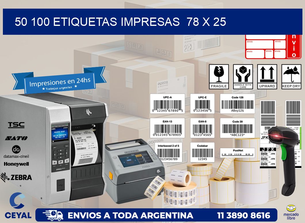 50 100 ETIQUETAS IMPRESAS  78 x 25