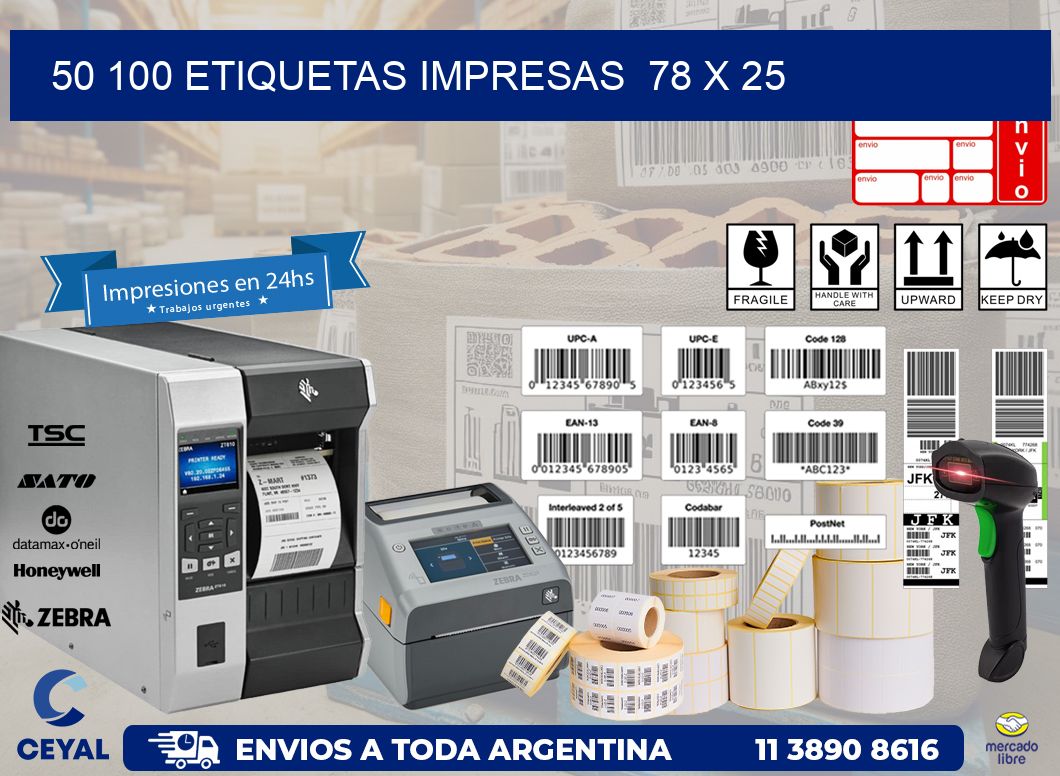 50 100 ETIQUETAS IMPRESAS  78 x 25