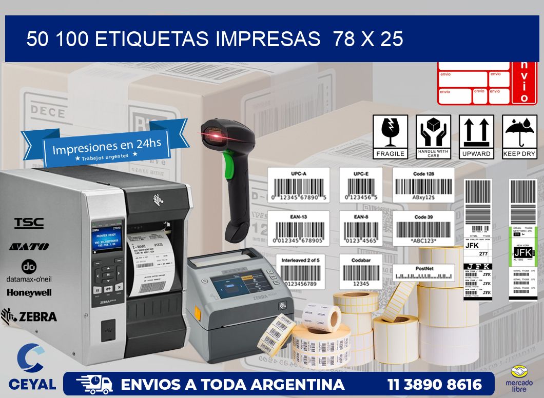 50 100 ETIQUETAS IMPRESAS  78 x 25