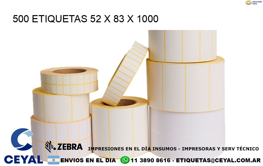 500 ETIQUETAS 52 x 83 x 1000
