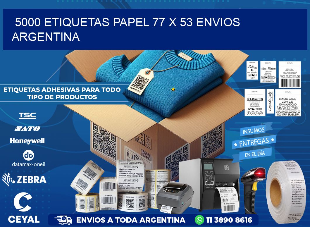 5000 ETIQUETAS PAPEL 77 x 53 ENVIOS ARGENTINA