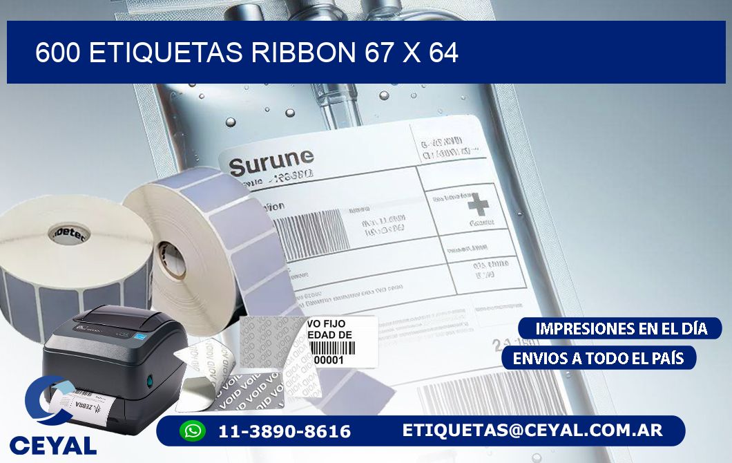 600 ETIQUETAS RIBBON 67 x 64