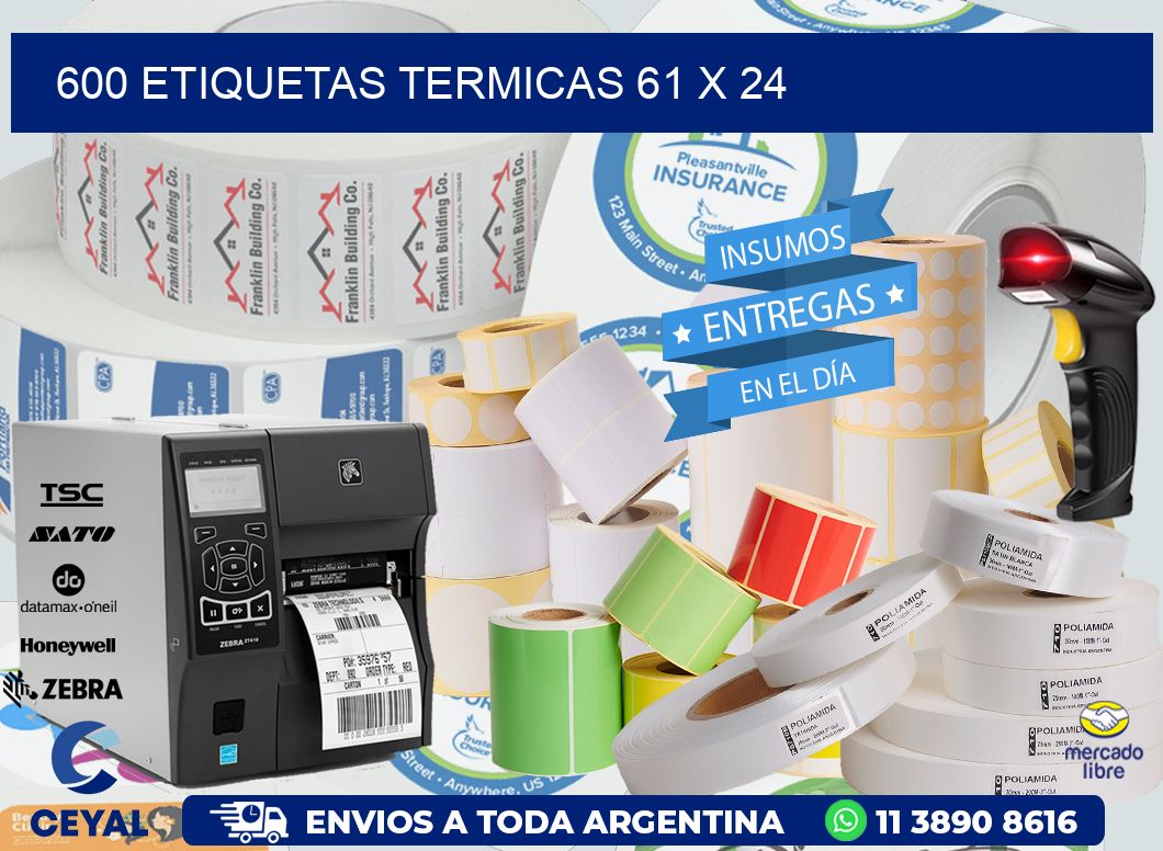 600 ETIQUETAS TERMICAS 61 x 24
