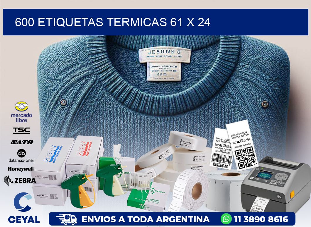 600 ETIQUETAS TERMICAS 61 x 24