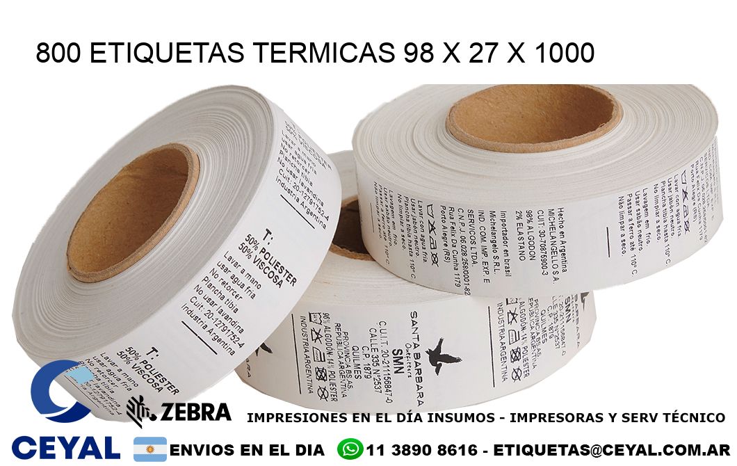 800 ETIQUETAS TERMICAS 98 x 27 x 1000