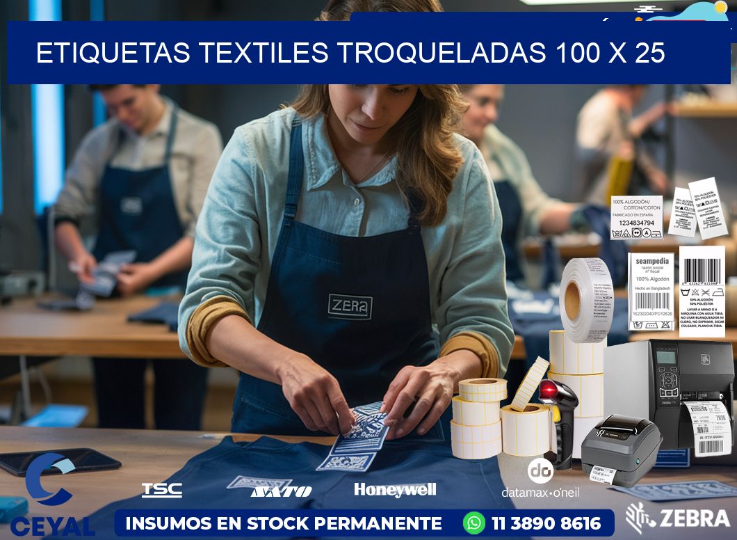 ETIQUETAS TEXTILES TROQUELADAS 100 x 25