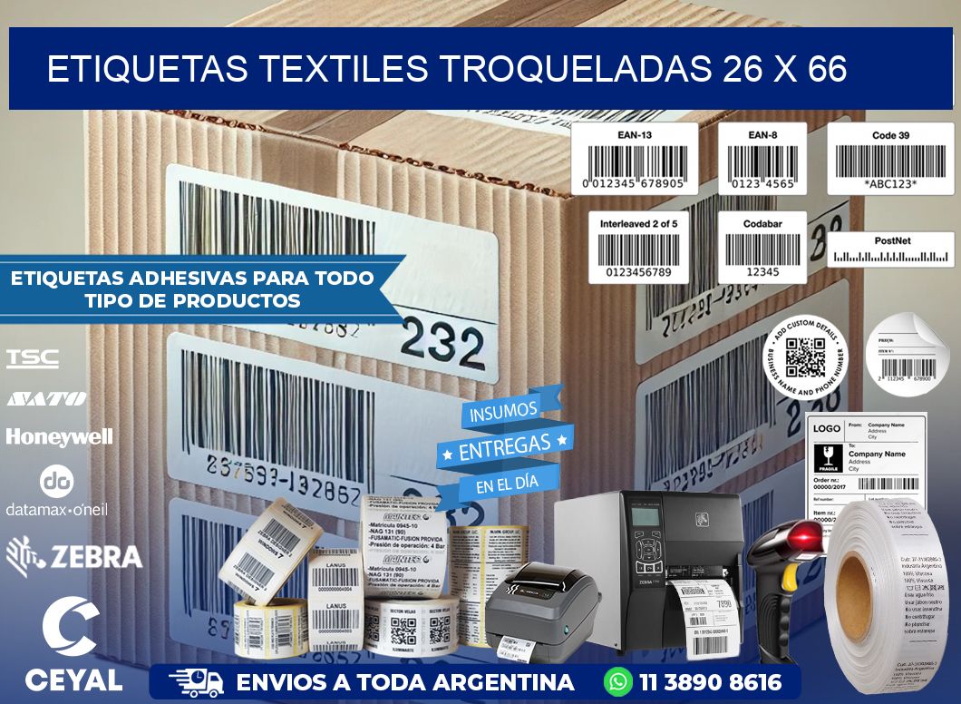 ETIQUETAS TEXTILES TROQUELADAS 26 x 66