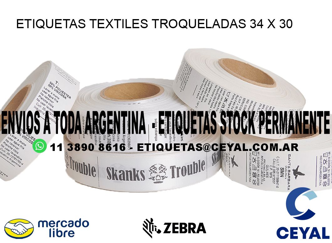 ETIQUETAS TEXTILES TROQUELADAS 34 x 30