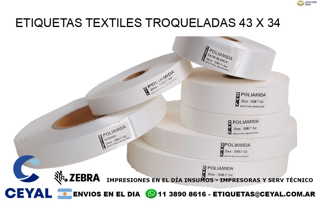 ETIQUETAS TEXTILES TROQUELADAS 43 x 34