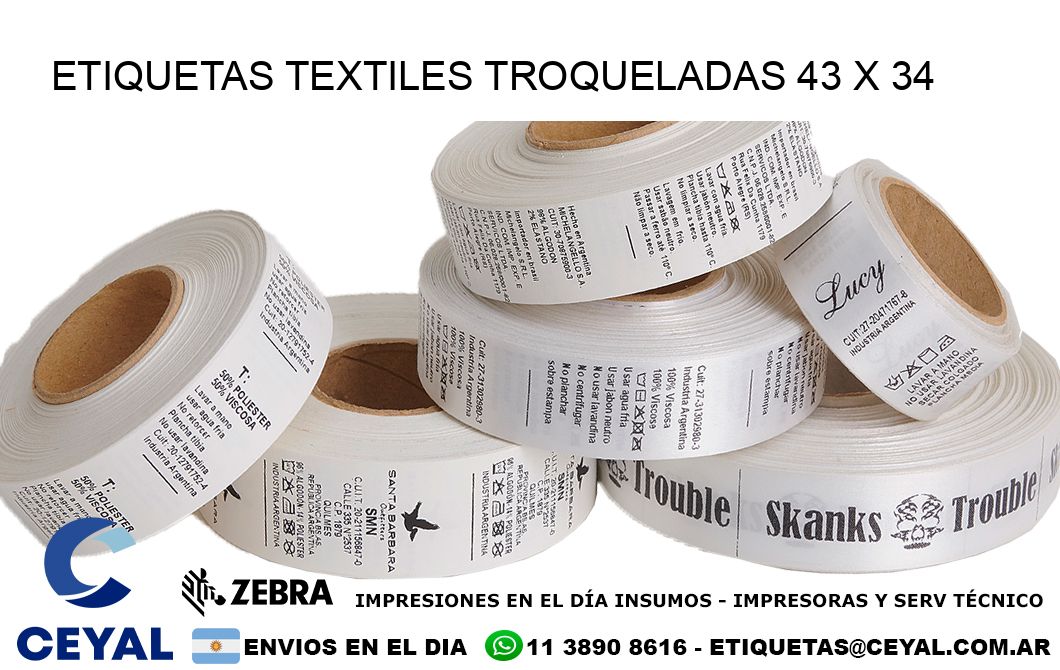 ETIQUETAS TEXTILES TROQUELADAS 43 x 34