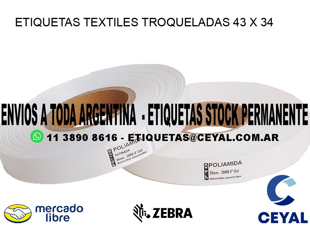 ETIQUETAS TEXTILES TROQUELADAS 43 x 34