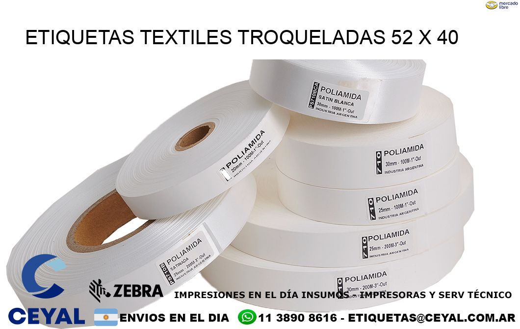 ETIQUETAS TEXTILES TROQUELADAS 52 x 40