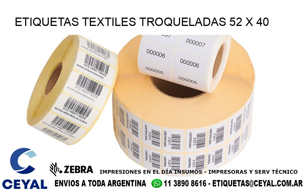 ETIQUETAS TEXTILES TROQUELADAS 52 x 40