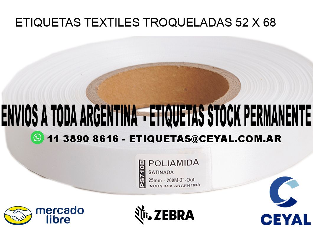 ETIQUETAS TEXTILES TROQUELADAS 52 x 68