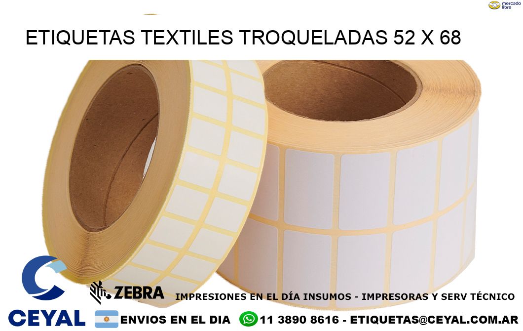 ETIQUETAS TEXTILES TROQUELADAS 52 x 68