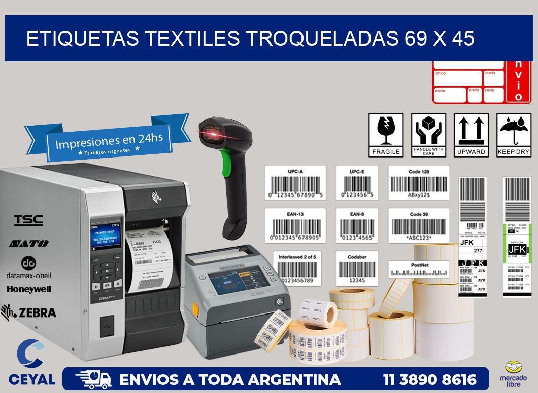 ETIQUETAS TEXTILES TROQUELADAS 69 x 45