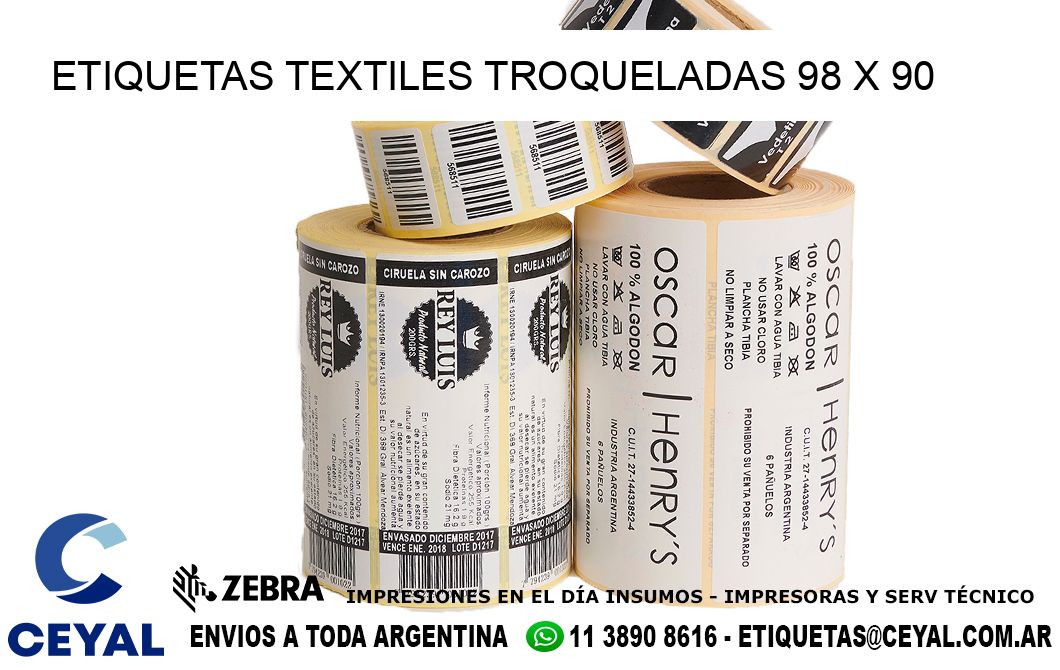 ETIQUETAS TEXTILES TROQUELADAS 98 x 90