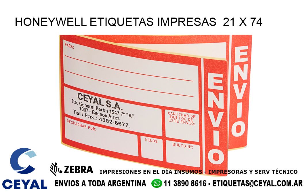 HONEYWELL ETIQUETAS IMPRESAS  21 x 74