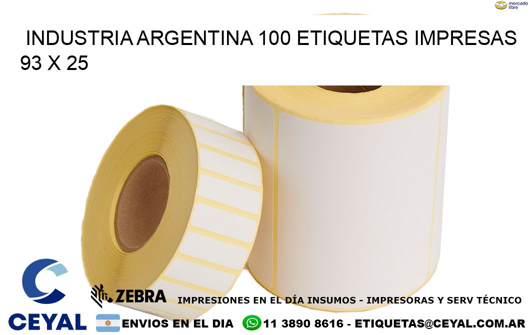 INDUSTRIA ARGENTINA 100 ETIQUETAS IMPRESAS  93 x 25