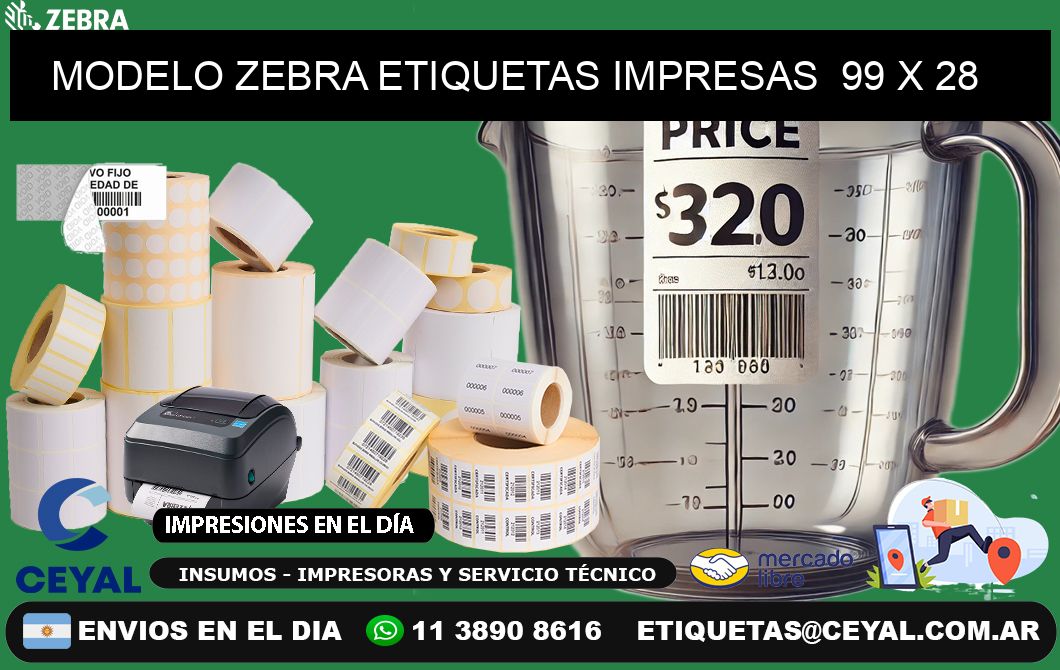 MODELO ZEBRA ETIQUETAS IMPRESAS  99 x 28