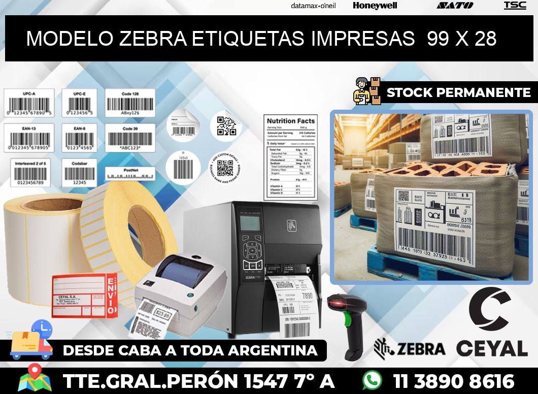 MODELO ZEBRA ETIQUETAS IMPRESAS  99 x 28