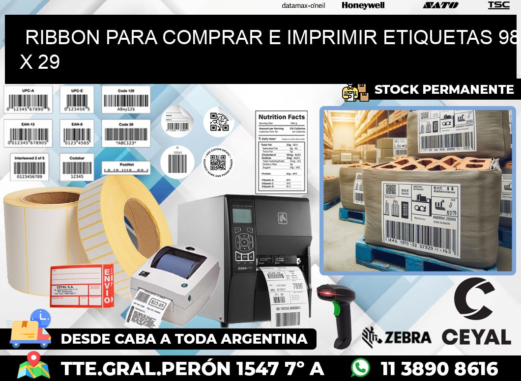 RIBBON PARA COMPRAR E IMPRIMIR ETIQUETAS 98 x 29