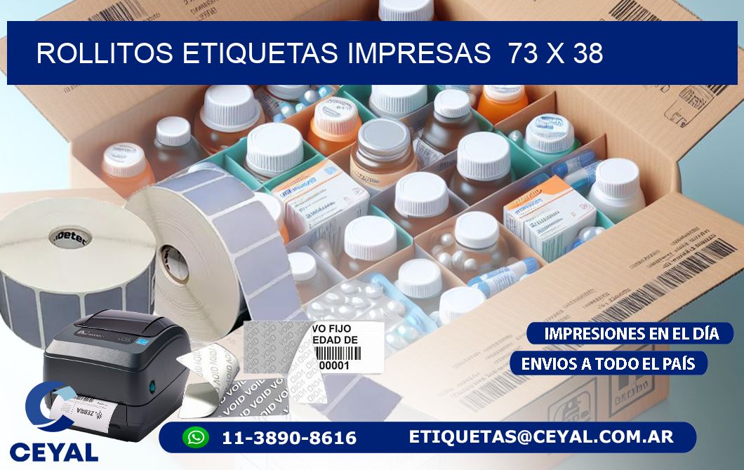 ROLLITOS ETIQUETAS IMPRESAS  73 x 38