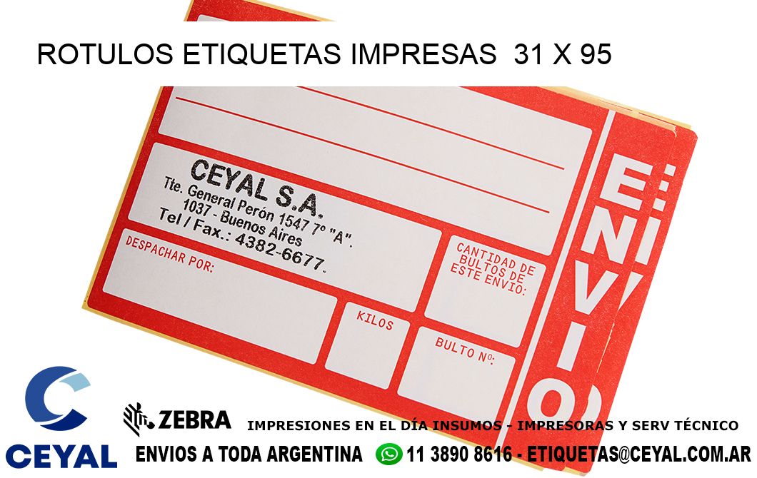 ROTULOS ETIQUETAS IMPRESAS  31 x 95
