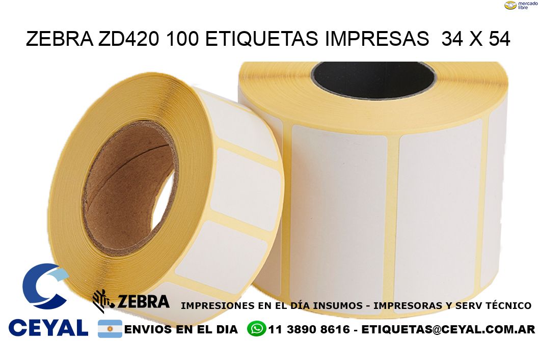 ZEBRA ZD420 100 ETIQUETAS IMPRESAS  34 x 54