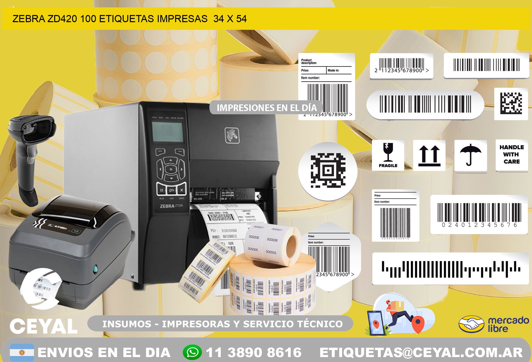 ZEBRA ZD420 100 ETIQUETAS IMPRESAS  34 x 54