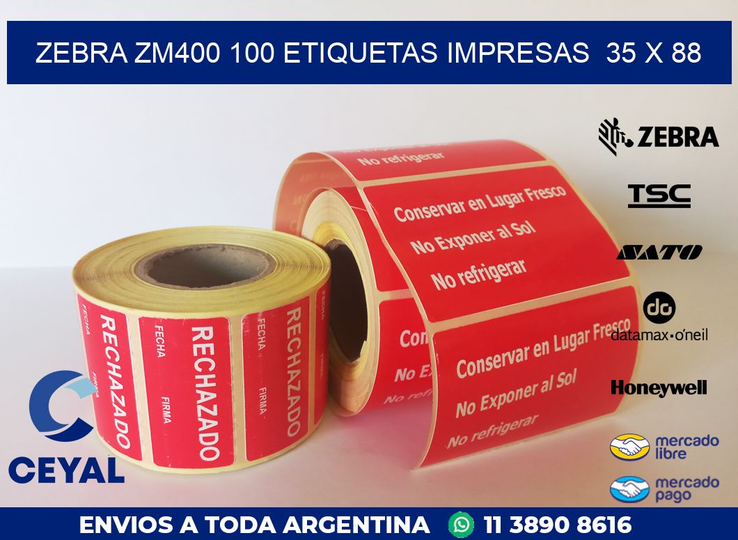 ZEBRA ZM400 100 ETIQUETAS IMPRESAS  35 x 88