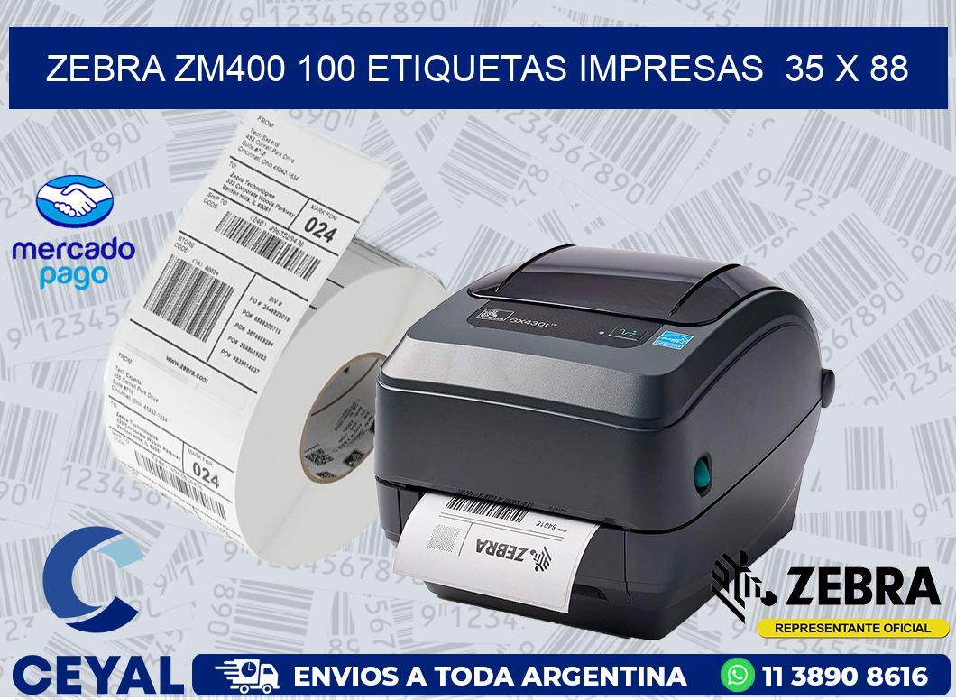 ZEBRA ZM400 100 ETIQUETAS IMPRESAS  35 x 88