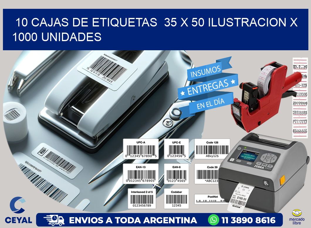 10 CAJAS DE ETIQUETAS  35 x 50 ILUSTRACION X 1000 UNIDADES