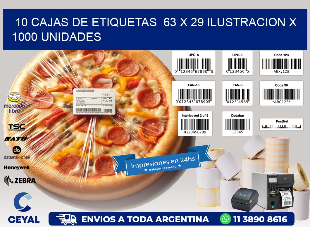 10 CAJAS DE ETIQUETAS  63 x 29 ILUSTRACION X 1000 UNIDADES