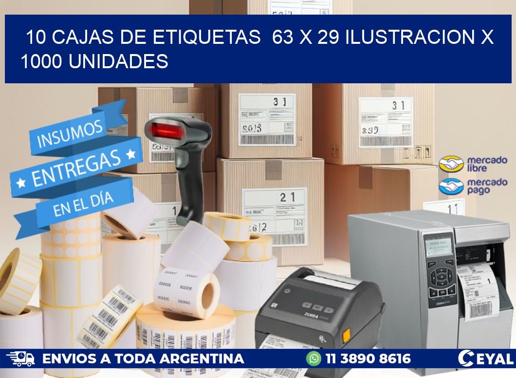 10 CAJAS DE ETIQUETAS  63 x 29 ILUSTRACION X 1000 UNIDADES