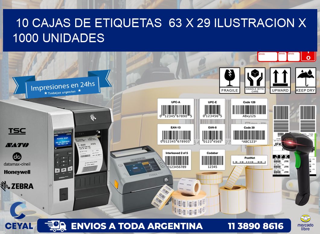 10 CAJAS DE ETIQUETAS  63 x 29 ILUSTRACION X 1000 UNIDADES