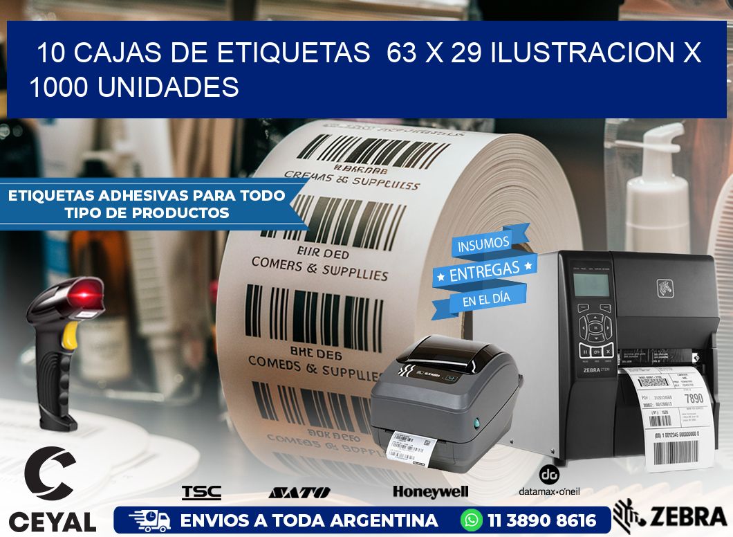 10 CAJAS DE ETIQUETAS  63 x 29 ILUSTRACION X 1000 UNIDADES