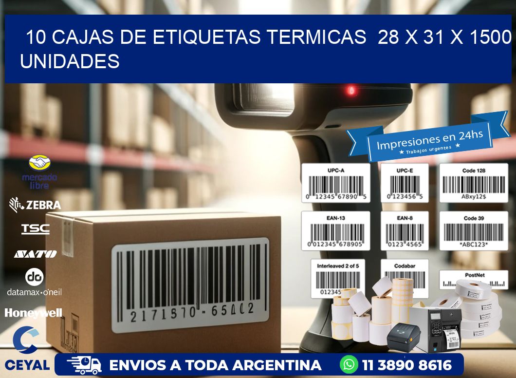 10 CAJAS DE ETIQUETAS TERMICAS  28 x 31 X 1500 UNIDADES