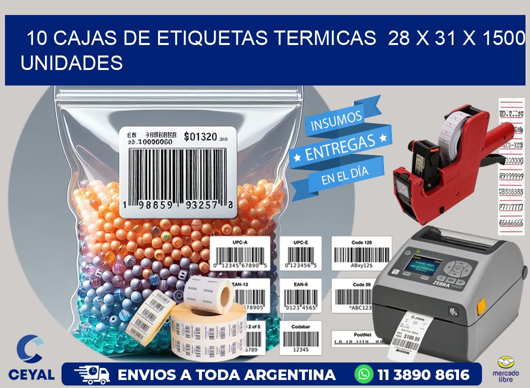 10 CAJAS DE ETIQUETAS TERMICAS  28 x 31 X 1500 UNIDADES