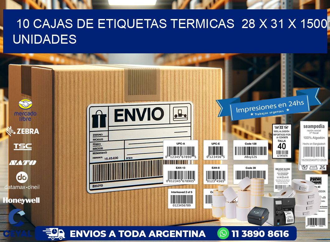 10 CAJAS DE ETIQUETAS TERMICAS  28 x 31 X 1500 UNIDADES