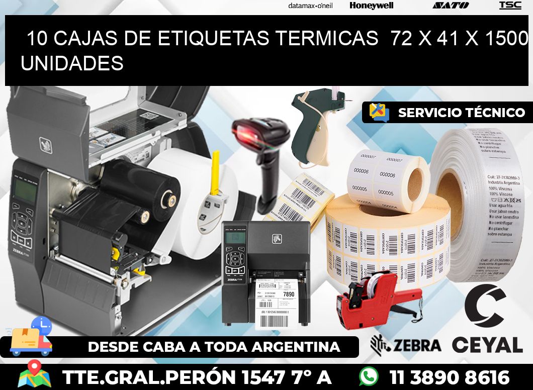 10 CAJAS DE ETIQUETAS TERMICAS  72 x 41 X 1500 UNIDADES