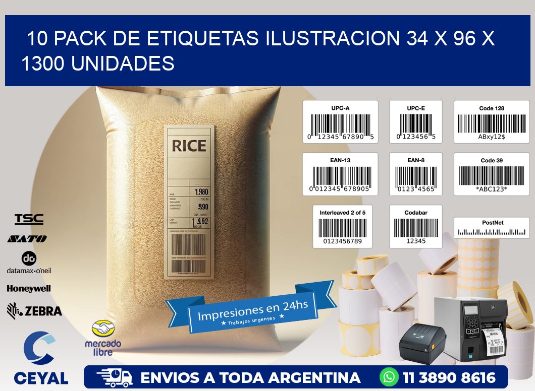 10 PACK DE ETIQUETAS ILUSTRACION 34 x 96 X 1300 UNIDADES