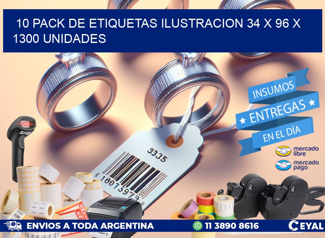 10 PACK DE ETIQUETAS ILUSTRACION 34 x 96 X 1300 UNIDADES