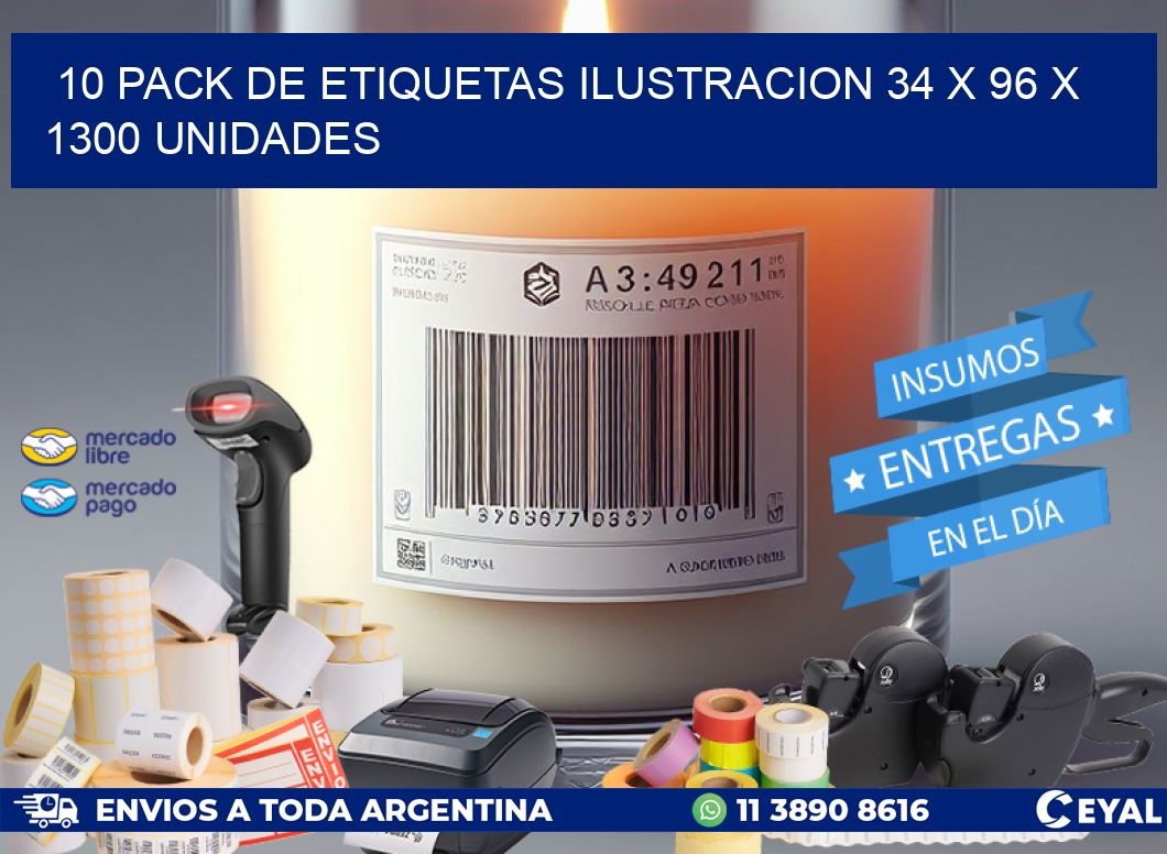 10 PACK DE ETIQUETAS ILUSTRACION 34 x 96 X 1300 UNIDADES