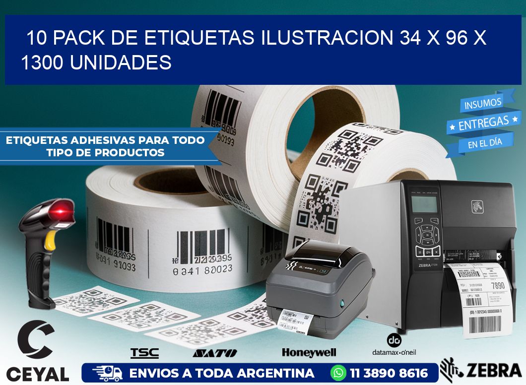 10 PACK DE ETIQUETAS ILUSTRACION 34 x 96 X 1300 UNIDADES